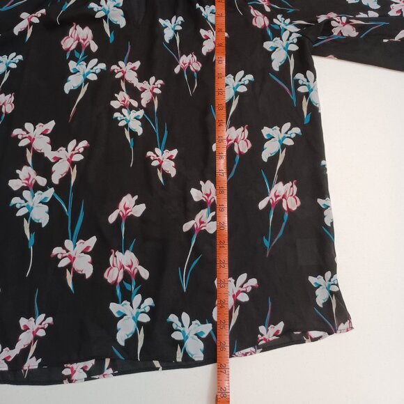 Women's I.N.C. Lightweight Sheer Flowy Black Floral Long Sleeve Top Size Large - Picture 6 of 7